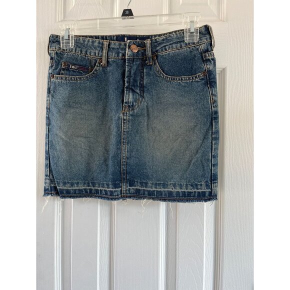 Vtg lei Blue Jean Girls  Mini Skirt Size 10 Life Energy Intelligence Fringed Hem - Picture 1 of 10
